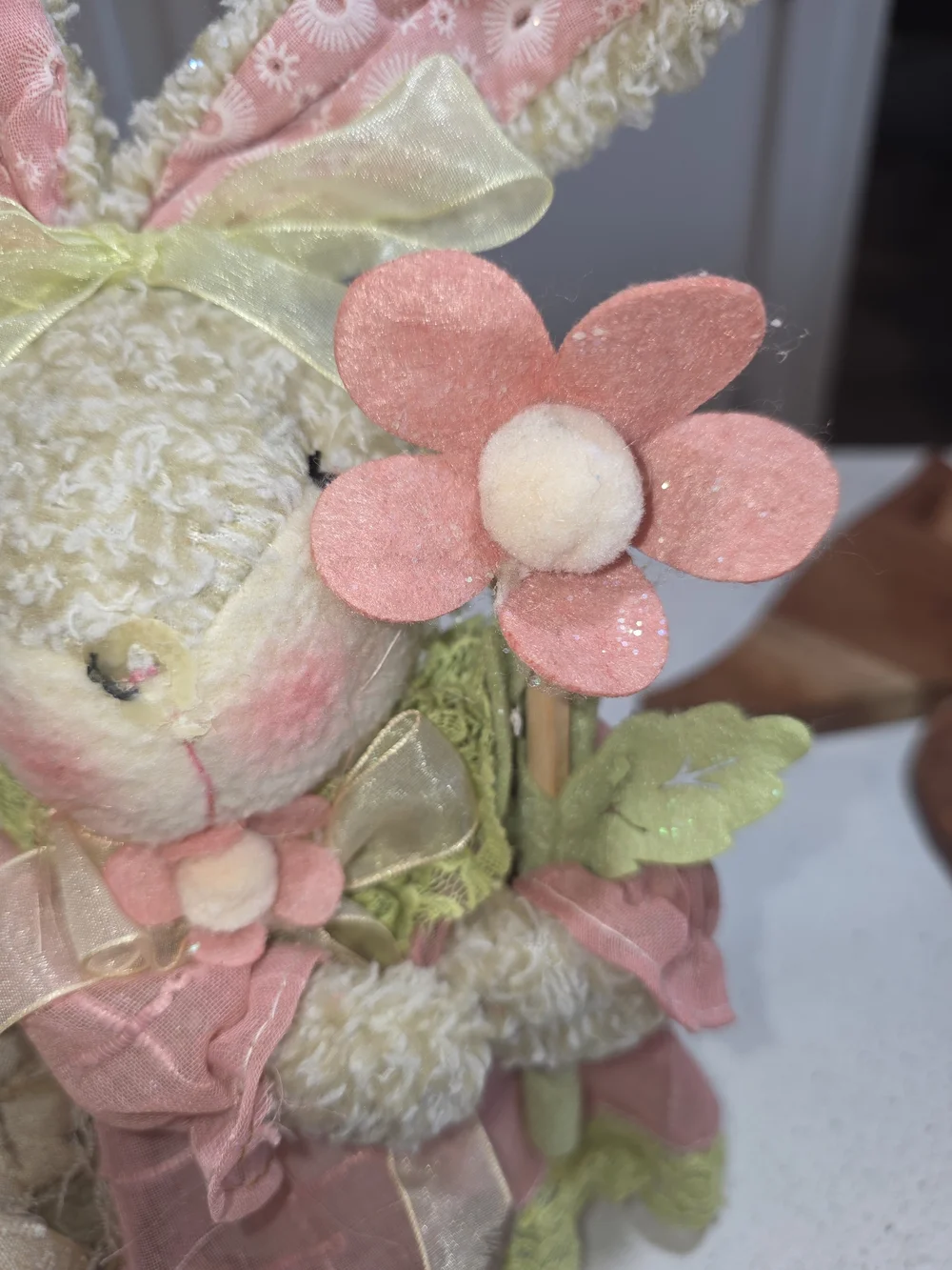 Easter Bunny Plush Pair in Pink and Cream - Decorative Home Accents